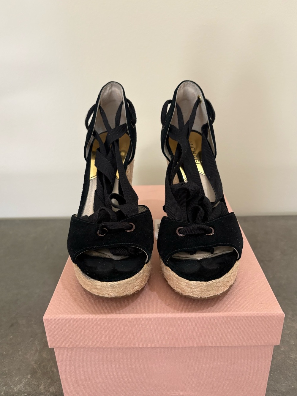 MICHAEL Michael Kors Lilah suede Wedge Open Toe Ankle Wrap Espadrilles 6.5 - Picture 7 of 9